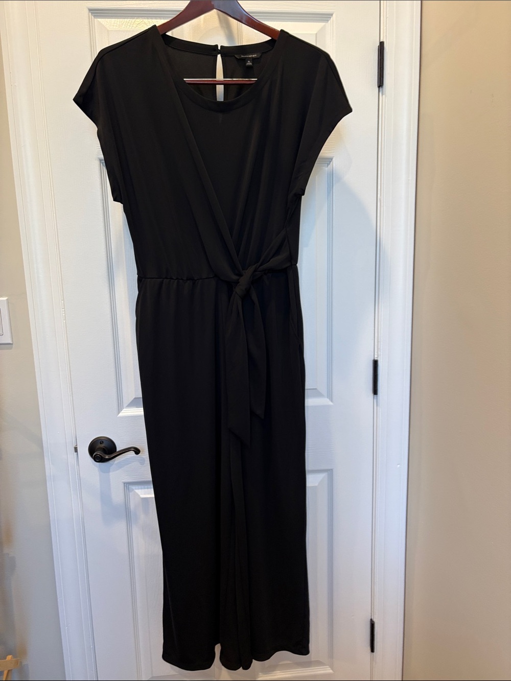 Banana Republic Black Wide-Leg Jumpsuit with elastic waist with tie.